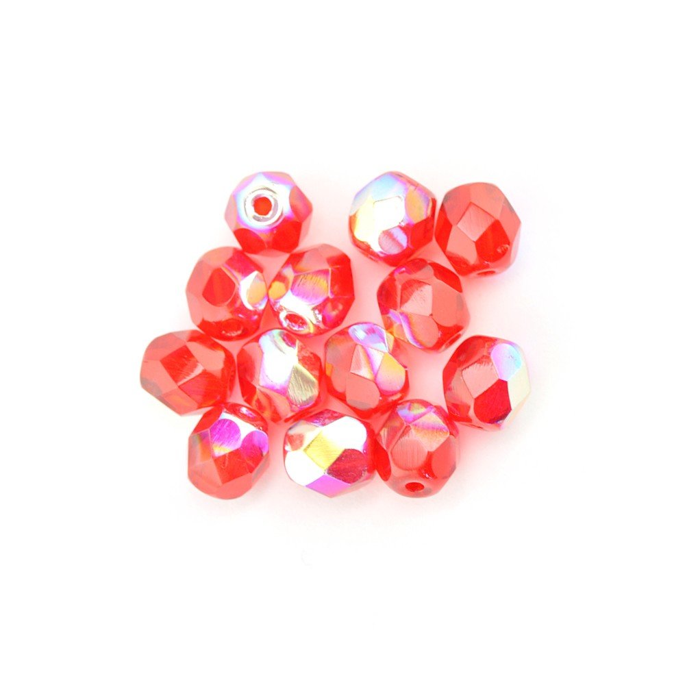 4mm Round Faceted Glass Beads 4295 Red AB The Bead Shop Nottingham Ltd