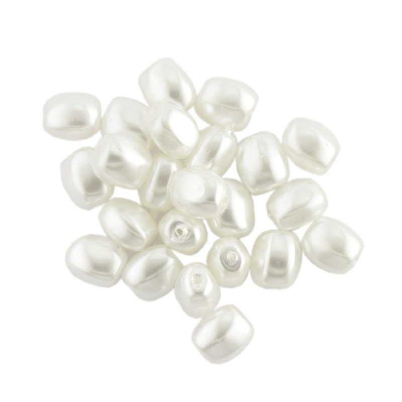 Shaped Glass Pearl Beads 8200 Ivory Oval Faceted