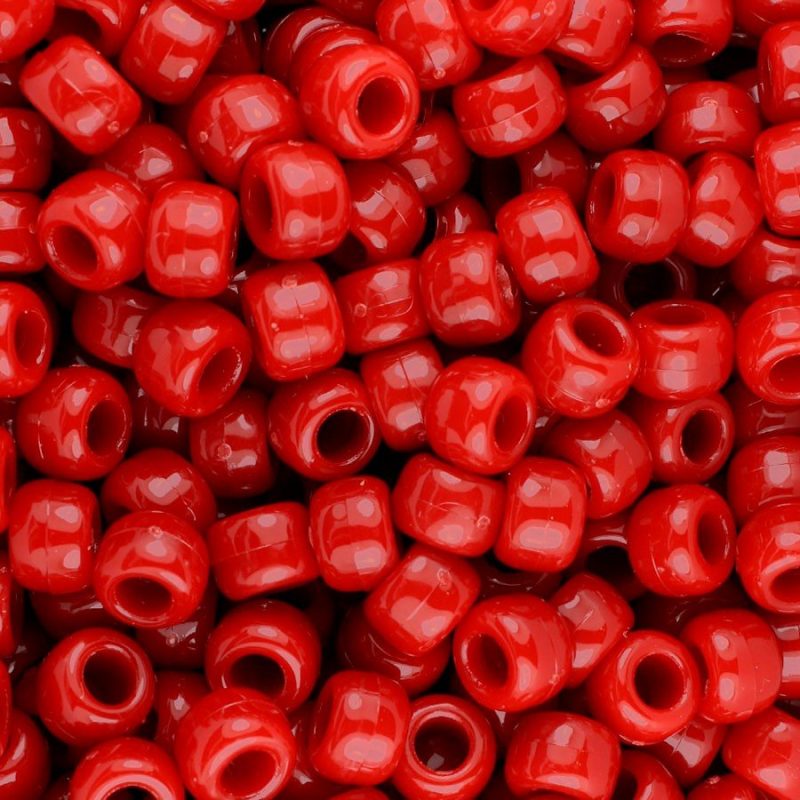 Opaque Red Plastic Pony Beads