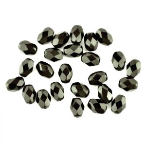 Czech Glass Faceted Oval Bead Jet - 300