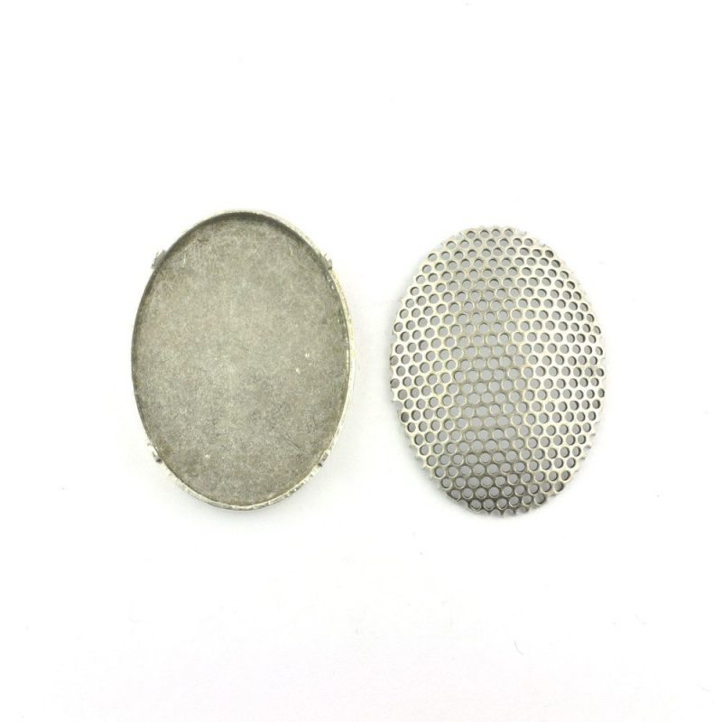 Oval Sieve Cabochon 32mm x 23mm Antique Silver*