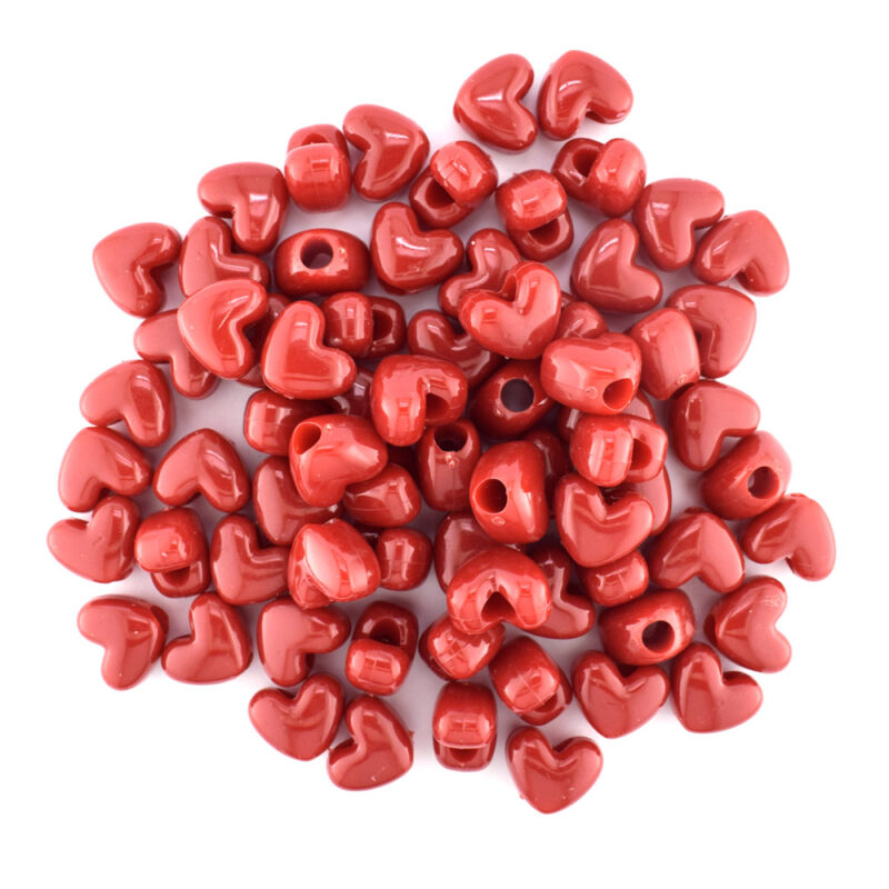 Plastic heart bead opaque red