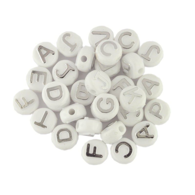 Silver & White Letter Beads Mix