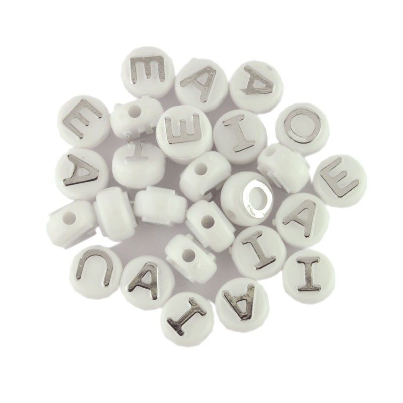 Silver & White Vowel Beads Mix - The Bead Shop Nottingham Ltd