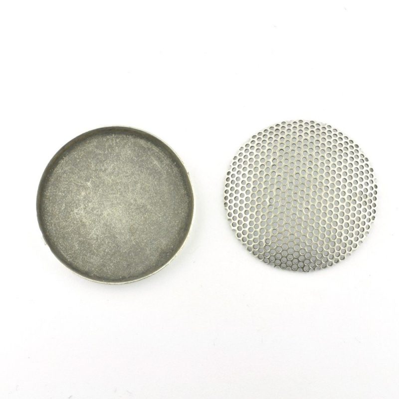 33mm Round Sieve Cabochon Antique Silver*
