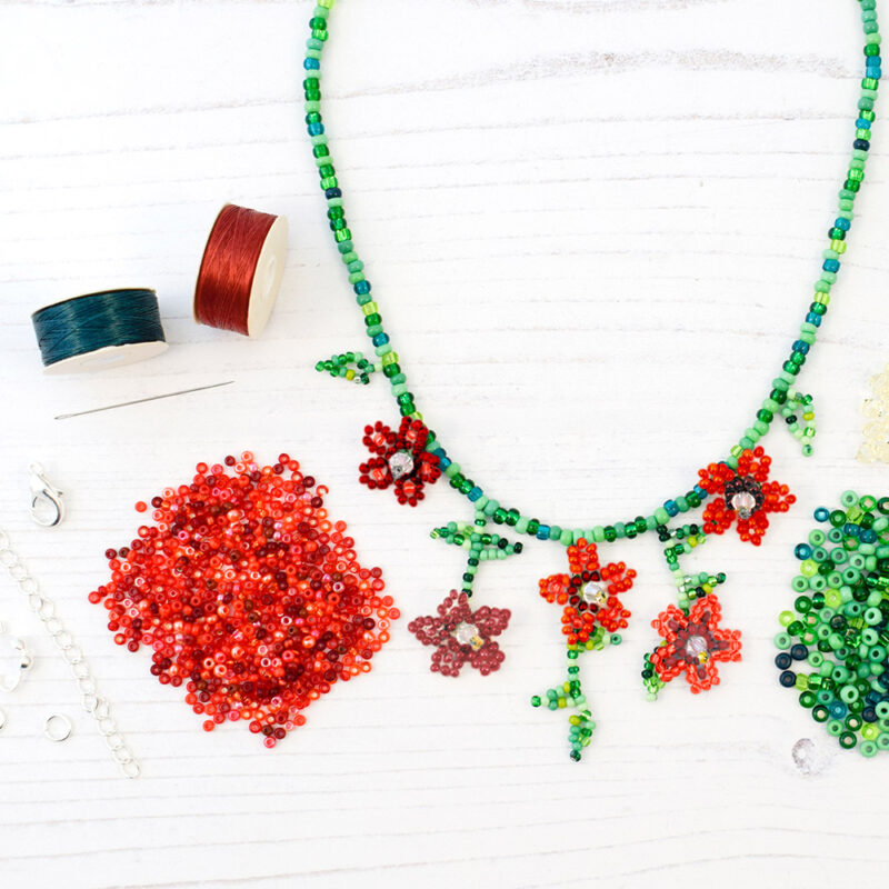 red trailing flowers necklace kit