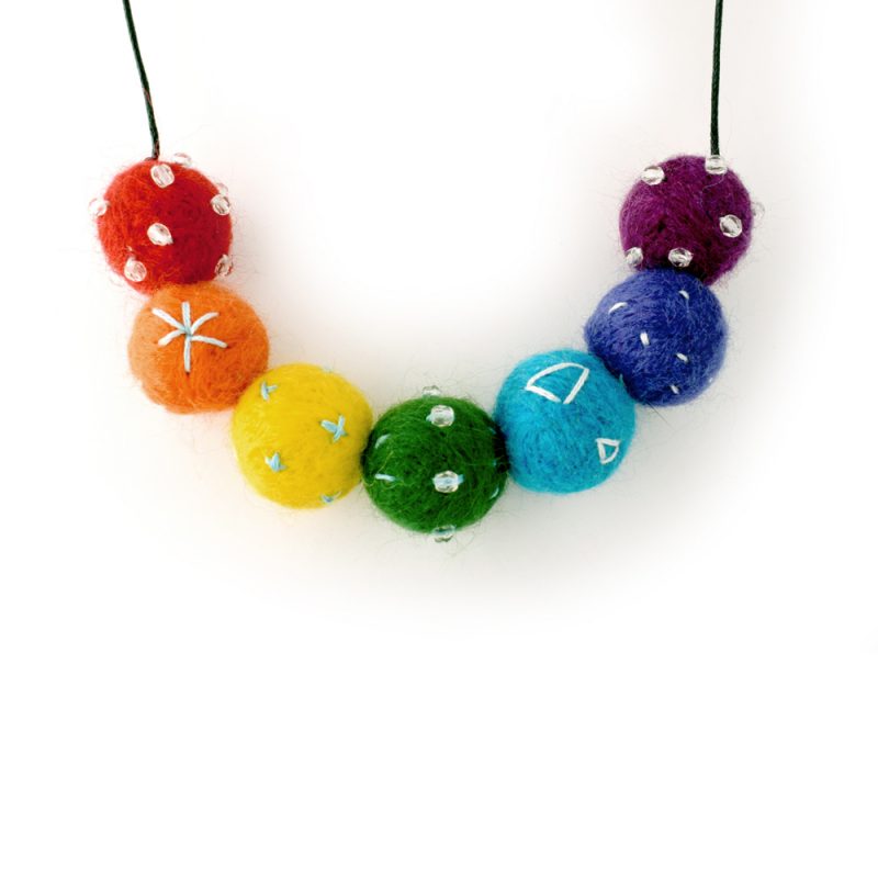 Embellished felted bead necklace