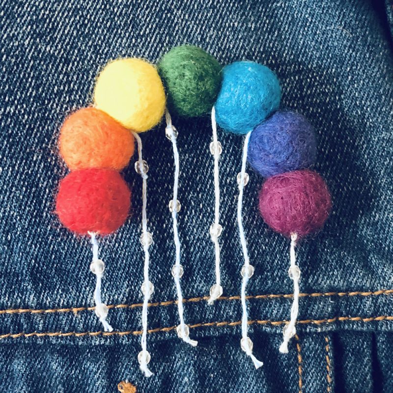 Needle felted Rain bow brooch