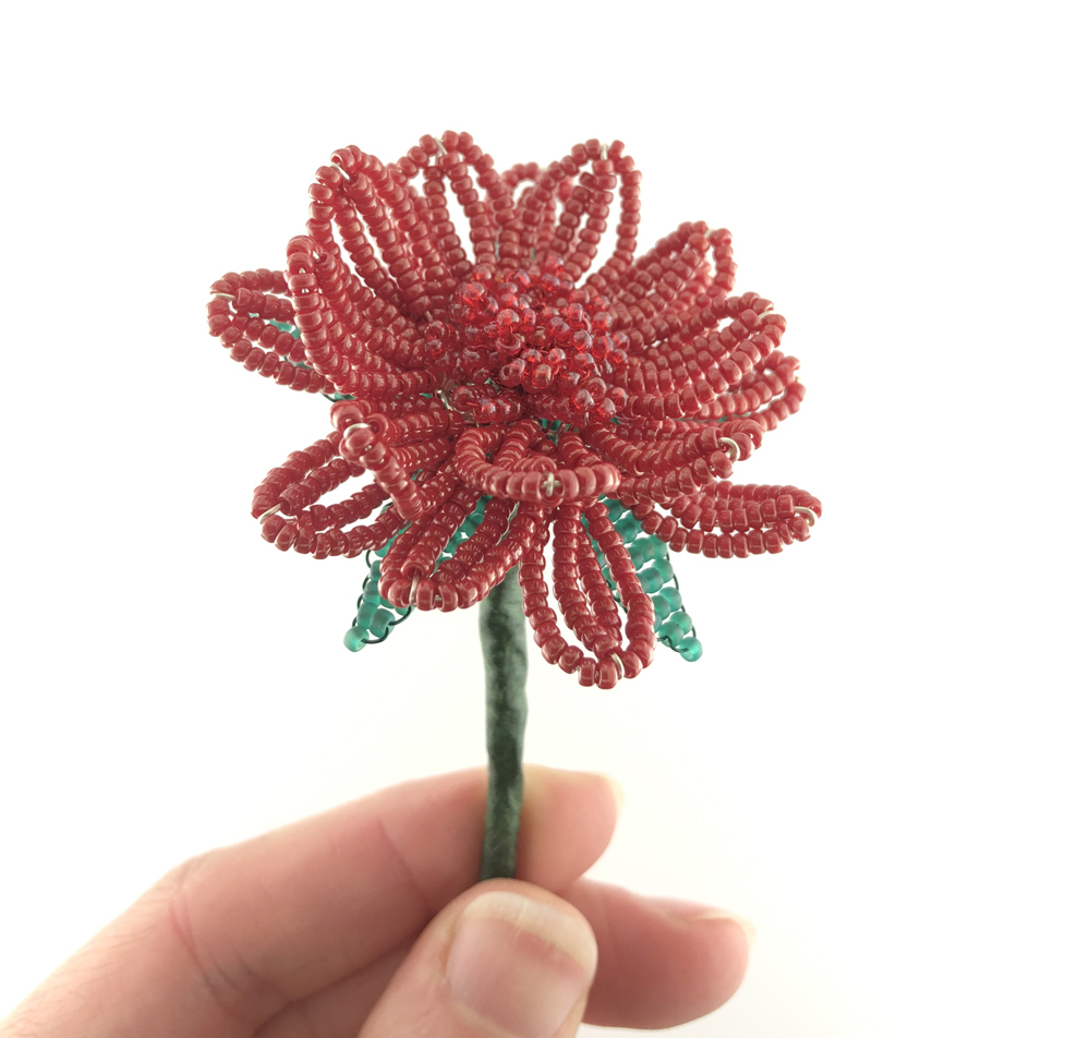 Completed French Beaded Gerbera Daisy