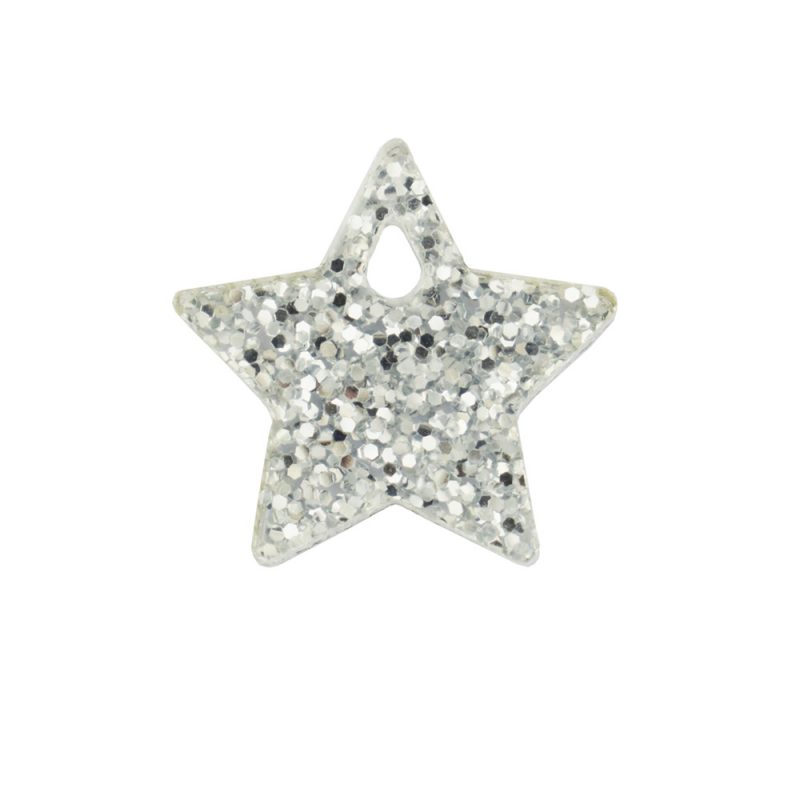 Small silver glittery acrylic star charm