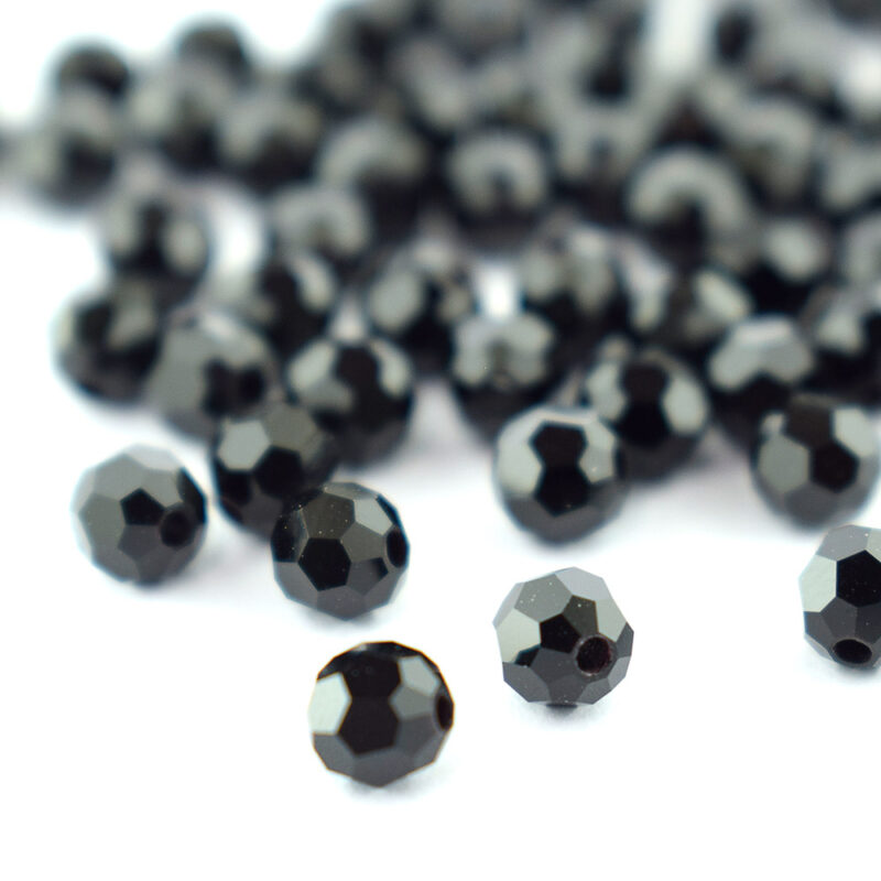 4mm Jet Round Faceted Preciosa Crystal Bead