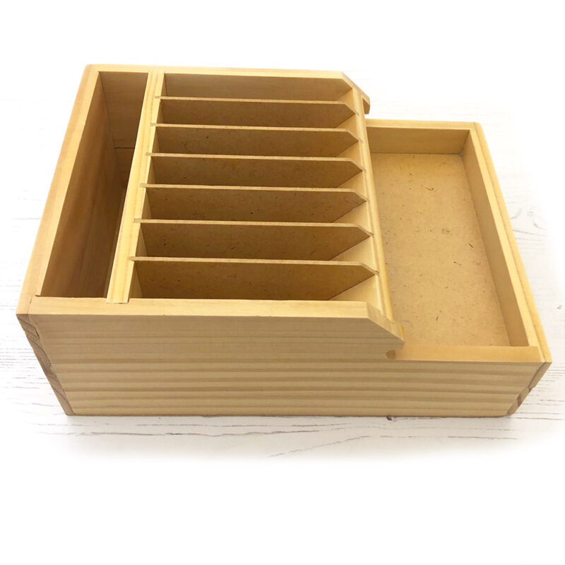 Side view of beadalon wooden organiser