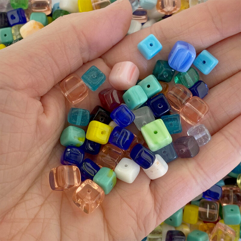 Czech Glass Cube Bead Mix in hand