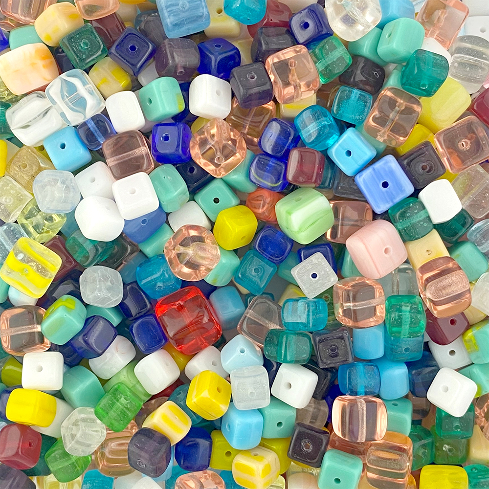 Czech Glass Cube Bead Mix