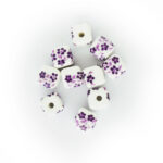 Purple Floral glazed ceramic cube beads