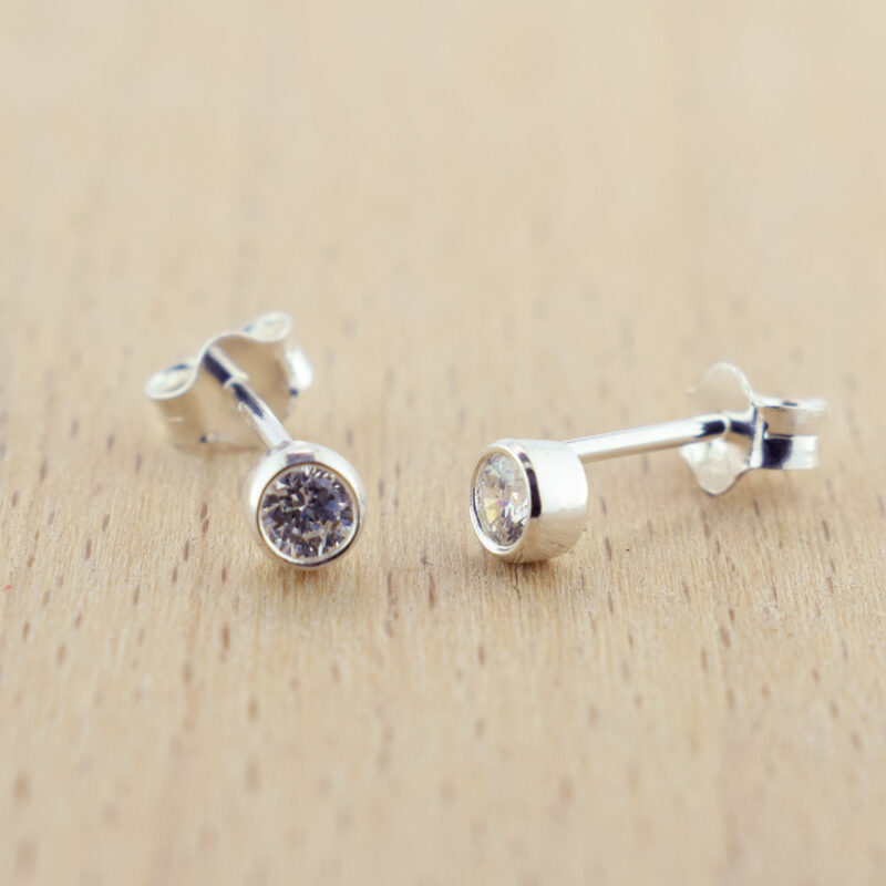 Sterling Silver 3mm Cubic Zirconia Ear Studs