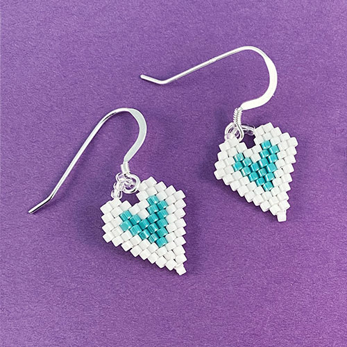 Brick Stitch Hear Earrings - free Project The Bead Shop Nottingham