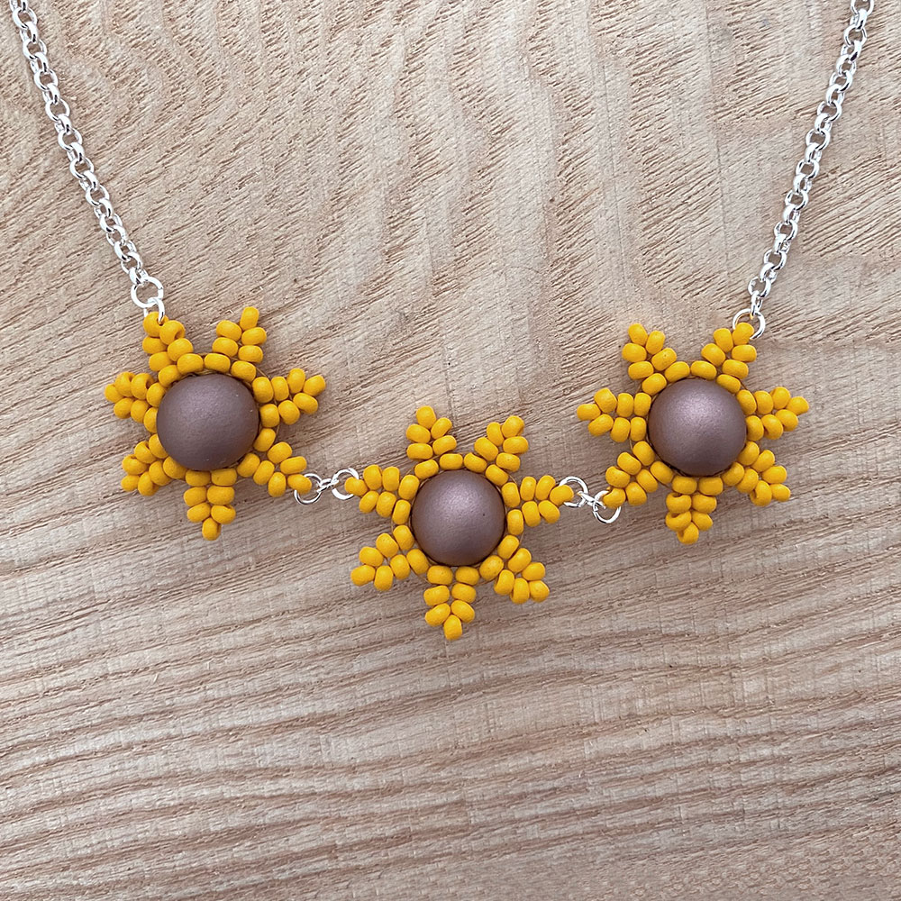 Beaded Sunflower Necklace - The Bead Shop Teams creative inspiration using our Rubberised Acrylic Beads