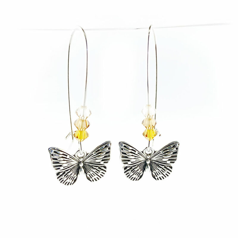 Metal Butterfly Pendant Antique Silver earrings