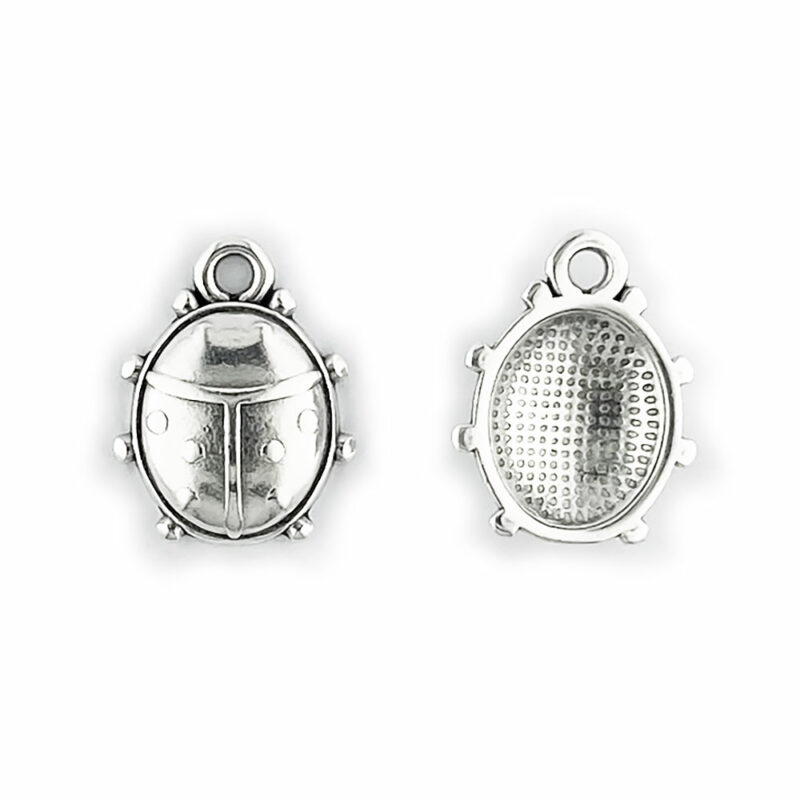 Metal Ladybird charm antique silver front and back image