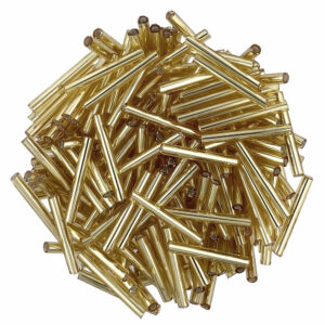 20mm silver lined light gold bugle beads