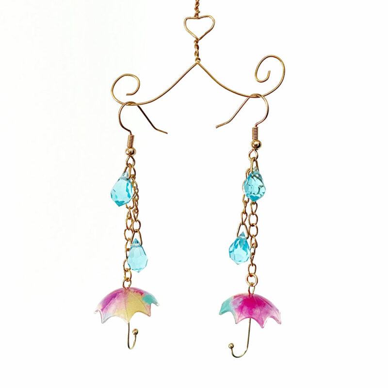 Acrylic pink umbrella earring example