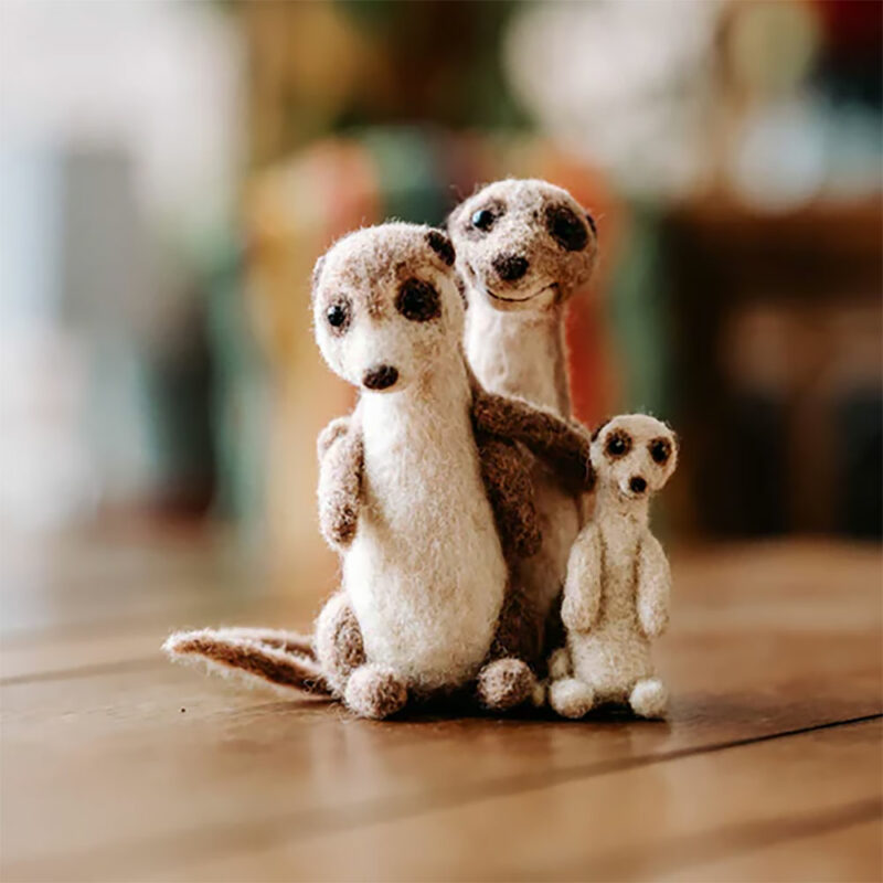 Meerkat family needle felting kit examples