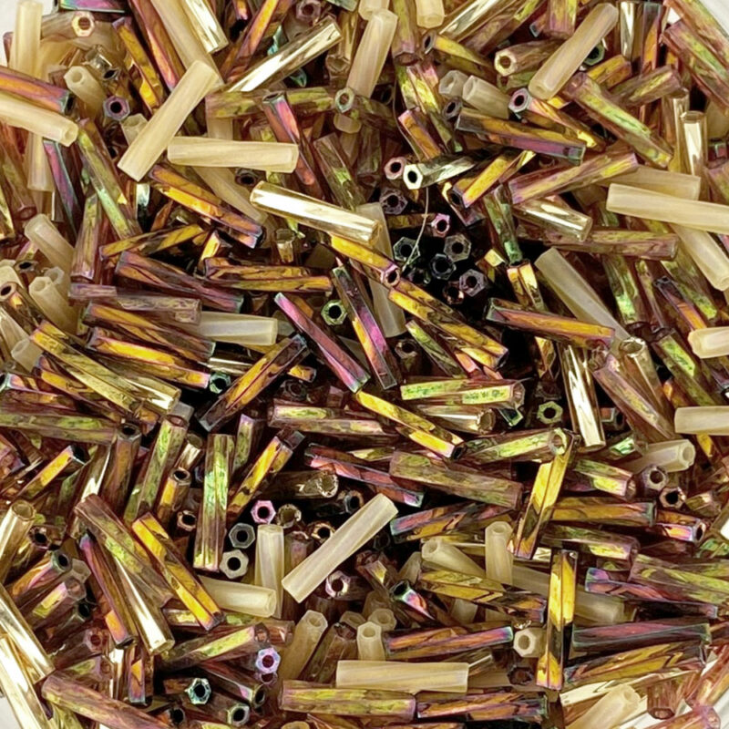 9mm Golden Mix Twisted Glass Bugle Beads