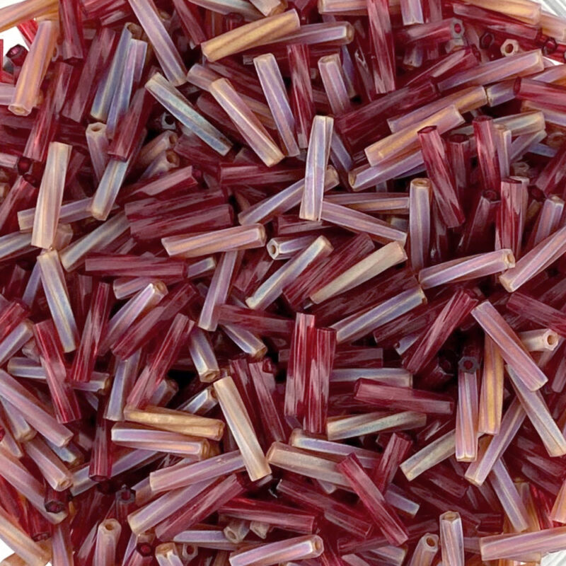 9mm Pink Mix Twisted Glass Bugle Beads
