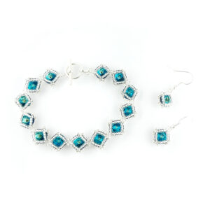 Bermuda Blue & Crystal - Netted Rivoli Diamond Bracelet and Earring Kit