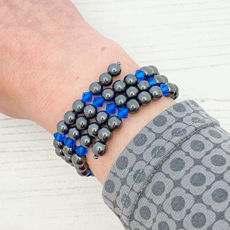 6mm Round Magnetic Hematine Semi-Precious Beads bracelet wrapped around a wrist