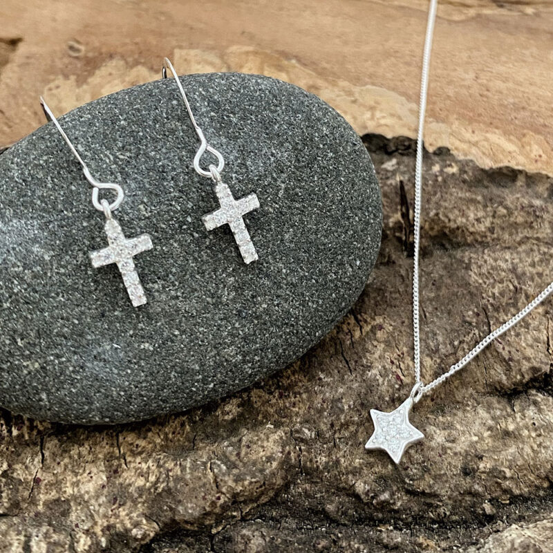 Sterling Silver Cross Charm with Cubic Zirconia examples