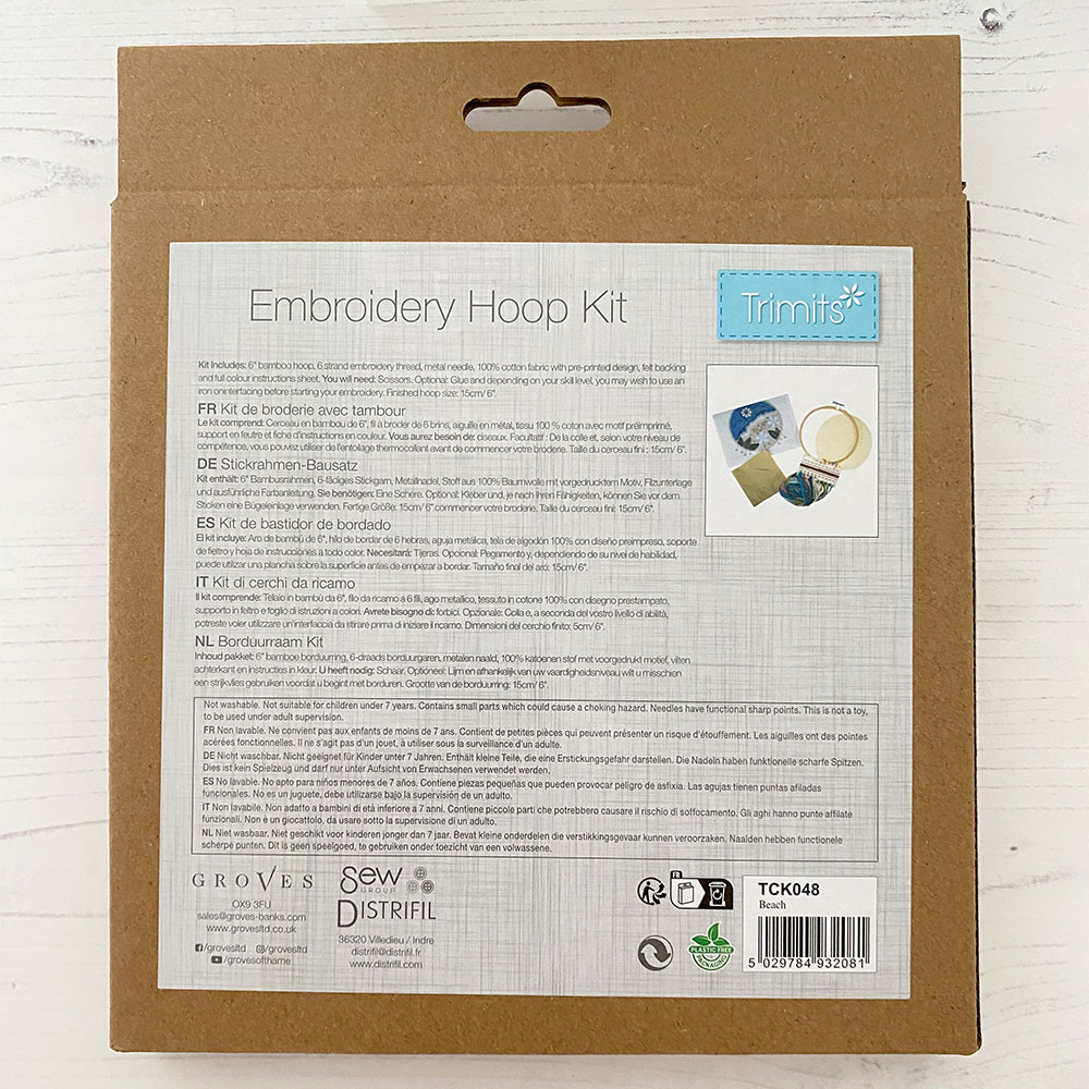 Trimits Beech Embroidery Hoop Kit back of box