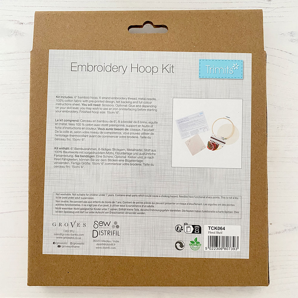 Trimits Floral Shelf Embroidery Hoop Kit back of box