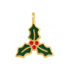 Gold plated enamelled holly leaf charm