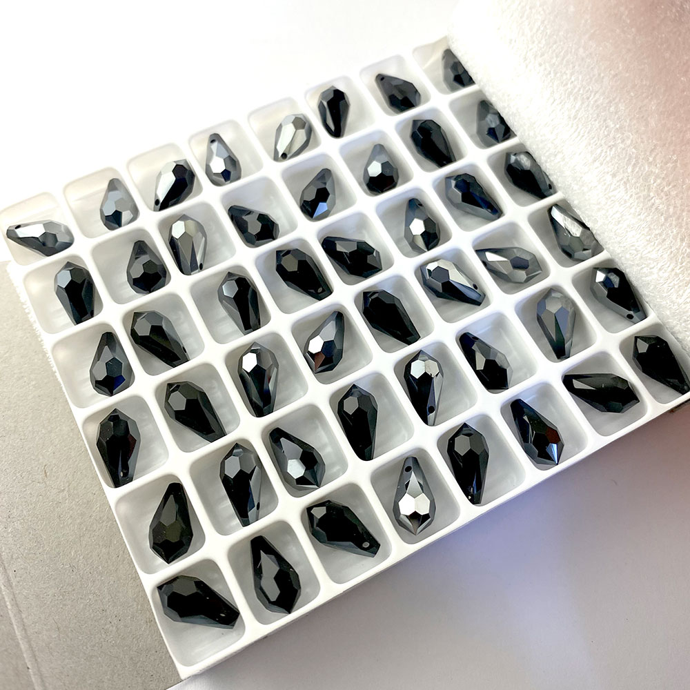 Drop Crystal Pendant Jet Hematite