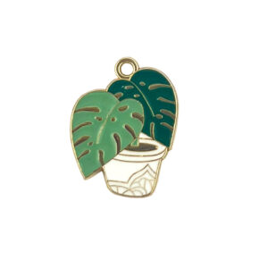 Enamel Monstera Plant Pot Charm